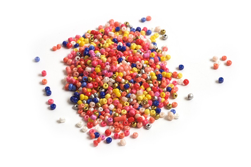 Seed beads, 12/0, ca. 2.5-3x1,5-2,5 mm, multicolour, ca. 15 gram