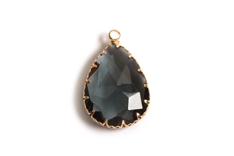 Vedhæng, glas, ca. 30x19x6 mm, FG, gråblå, 1 stk.