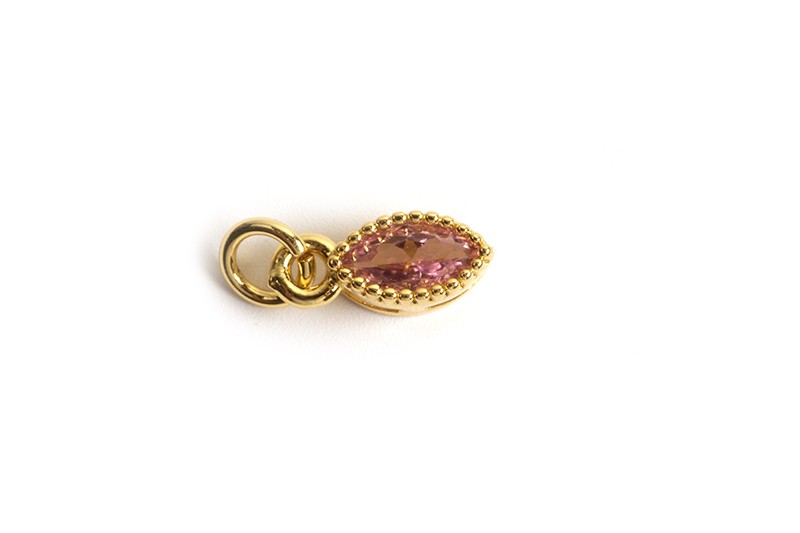 Vedhæng, glas, ca. 9x4x3,5 mm, forgyldt med 18K guld, rosa, 1 stk.