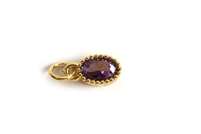 Vedhæng, glas, ca. 5x9x4 mm, forgyldt med 18K guld, lilla, 1 stk.