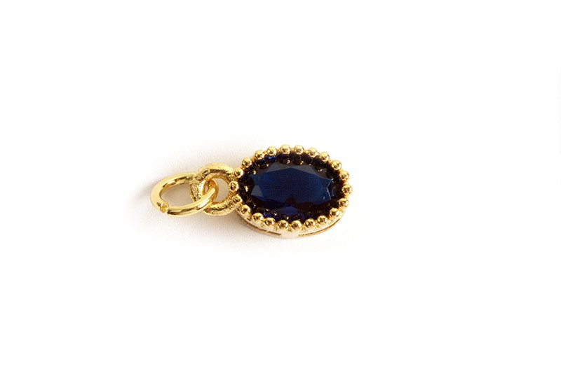 Vedhæng, glas, ca. 5x9x4 mm, forgyldt med 18K guld, blå, 1 stk.