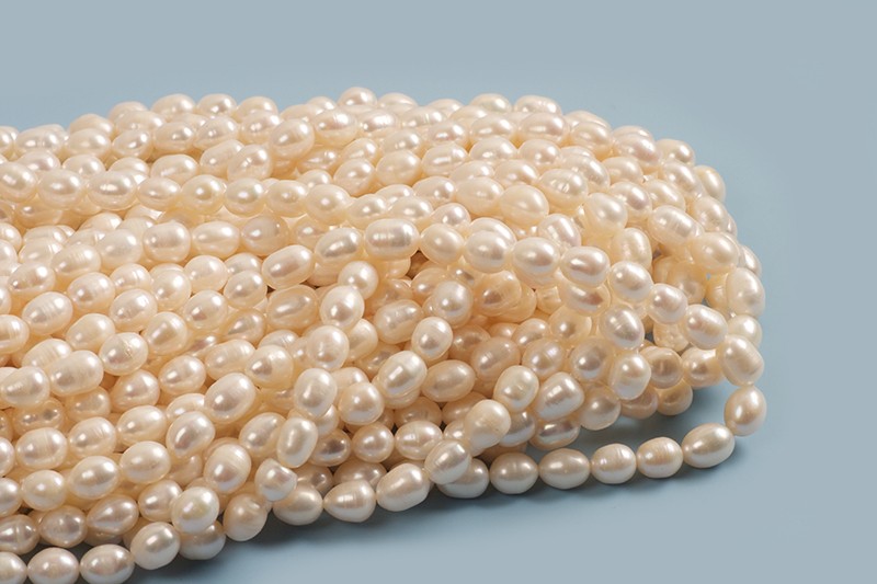 Ferskvandsperler, rice, hvid, ca. 8-10 mm, 1 streng - Grade AA