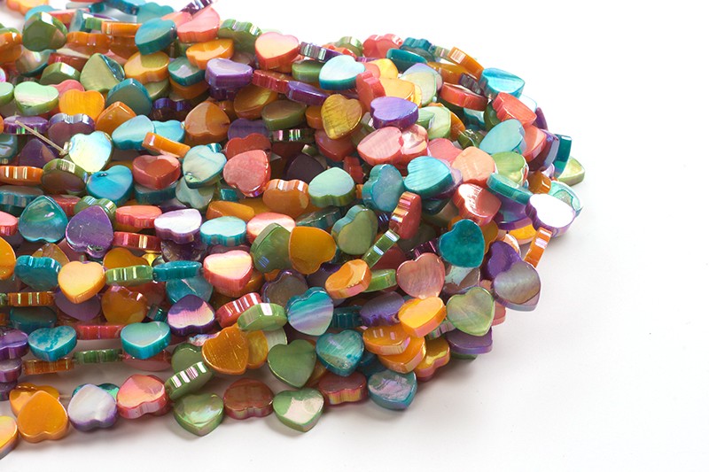 Shell pearls, hjerte, ca. 10x10,5 mm, multicolour, 1 streng