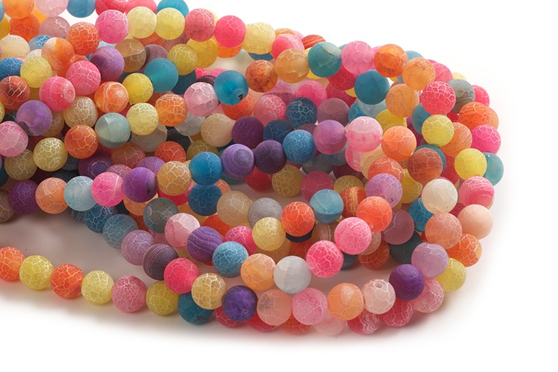 Agat, krakeleret, mat, ca. 8 mm, multicolour, 1 streng
