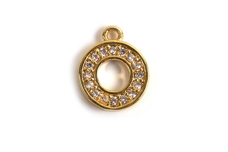 Bogstav m/zirkonia, O, 10x8 mm, forgyldt med 18K guld, 1 stk.