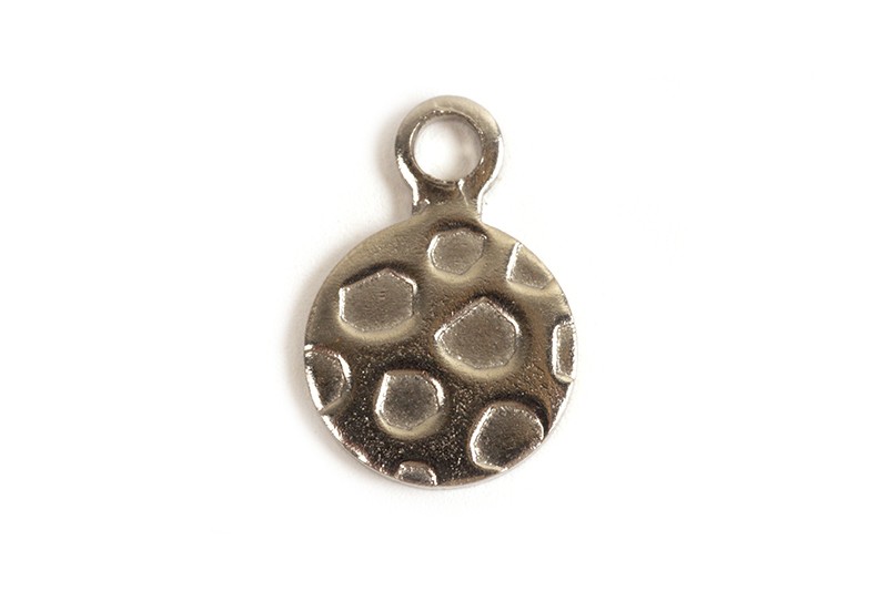 Vedhæng, mønt m/tekstur, 12x8 mm, rustfrit stål, vandfast, 4 stk.