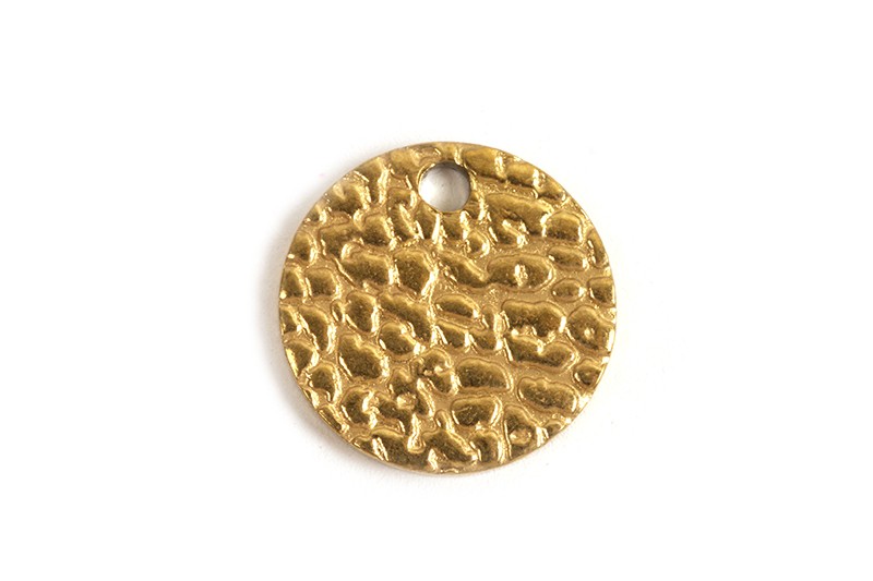 Vedhæng, mønt m/tekstur, 10,5 mm, FG rustfrit stål, vandfast, 4 stk.