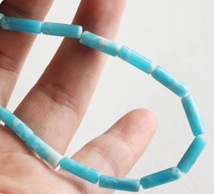 Larimar , rørsten, ca. 4x 13 mm, 1 streng