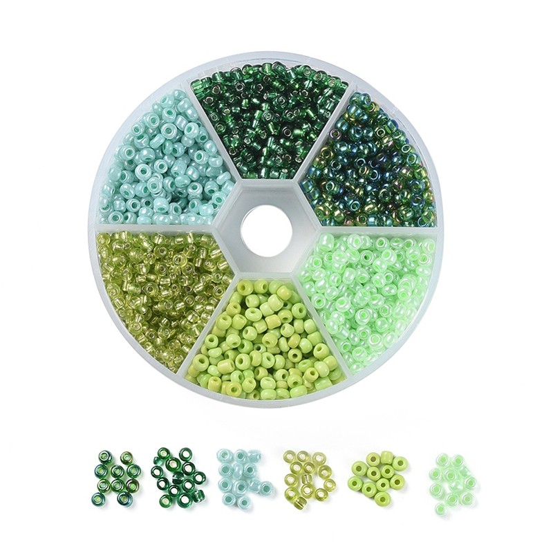 Seed beads, 3 mm, grønne farver, ca. 1200 stk.