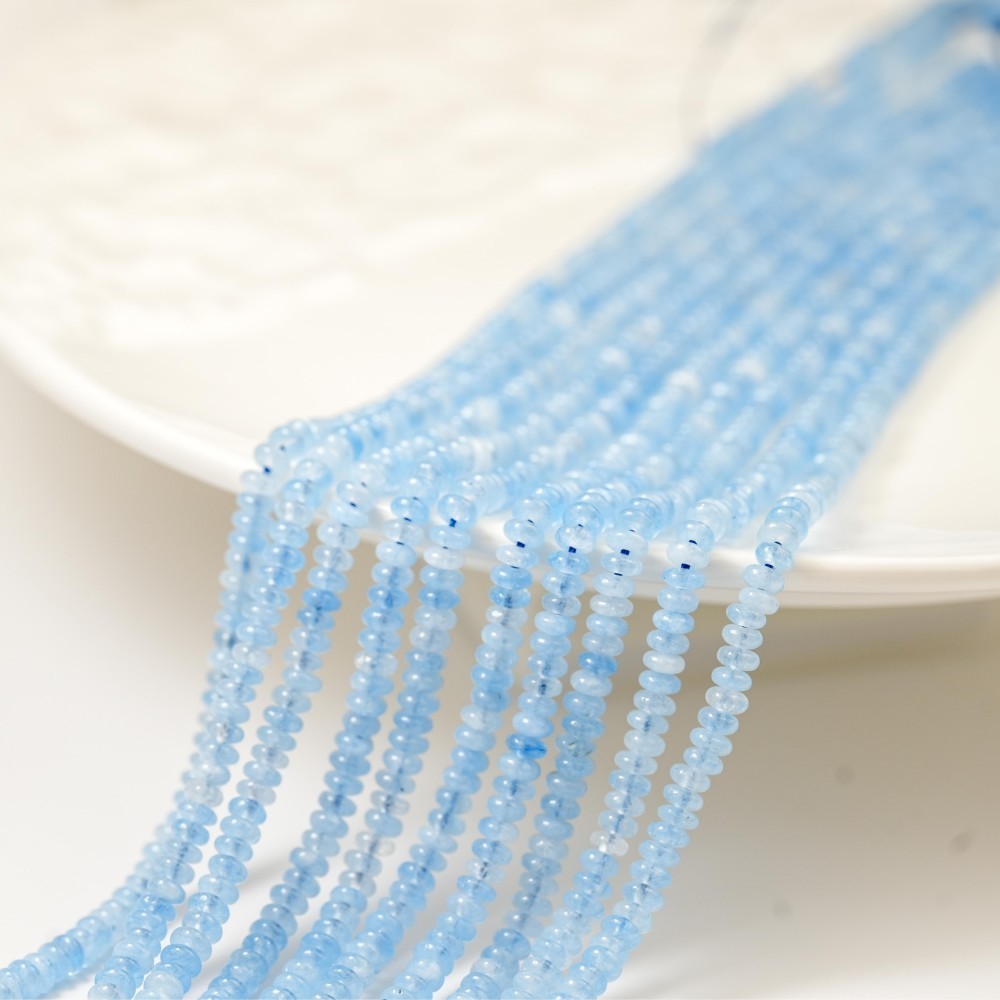 Aquamarin，Glatte Rondeller, 2X4mm, Hel Streng