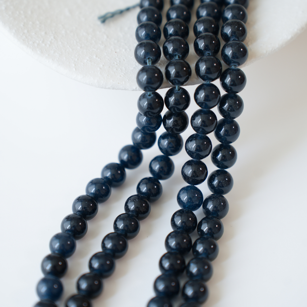 Blå Obsidian，8mm rund，hel streng 38cm