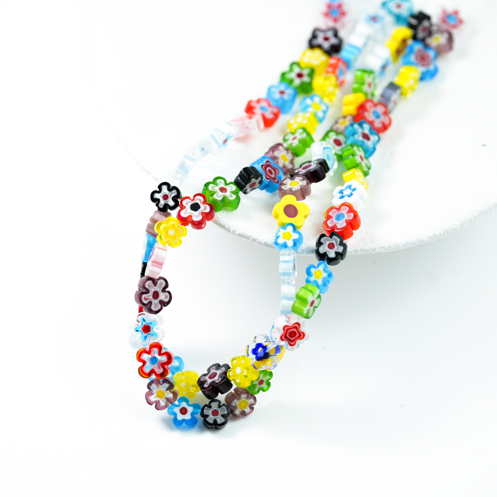 Blomsterformet  Glasperler 12mm、8mm/39cm  - Mix