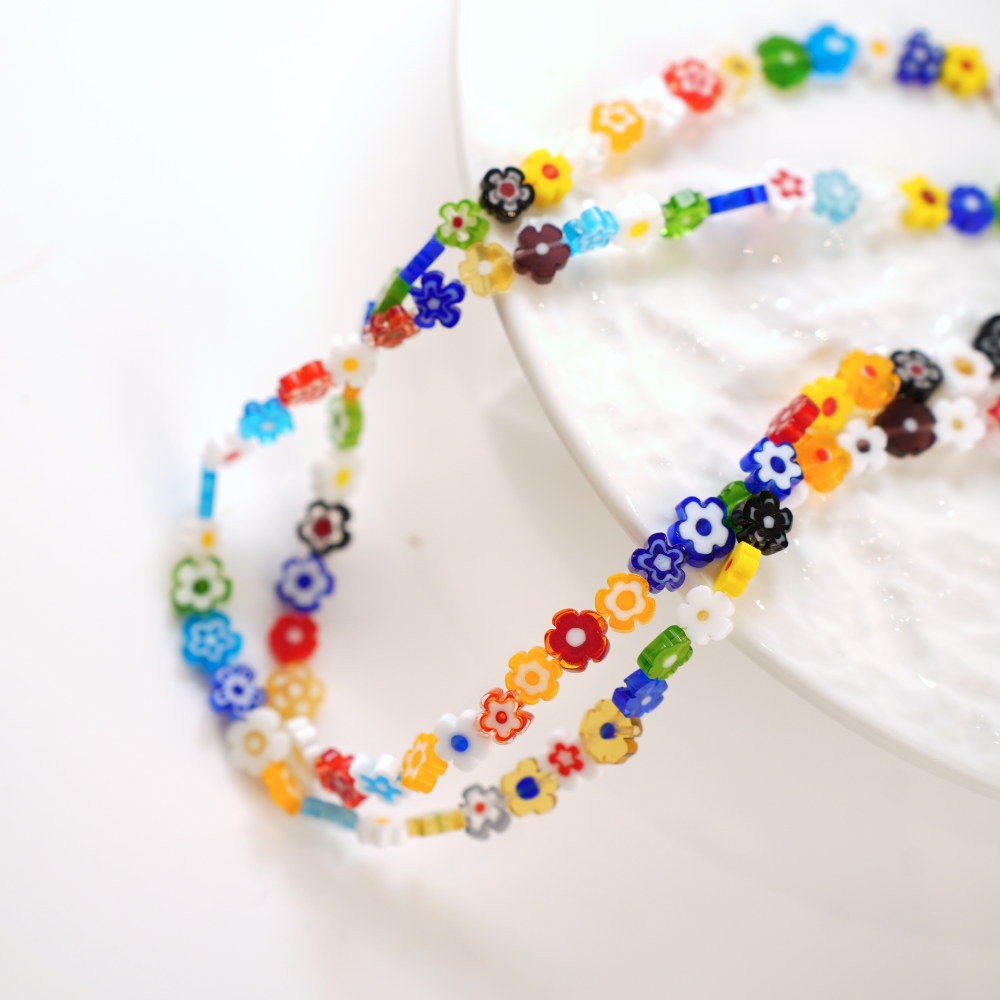 Blomsterformet  glasperler 8mm/33cm - Mix