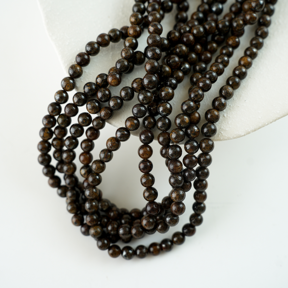 Bronzegrå，6mm rund，hel streng 38cm