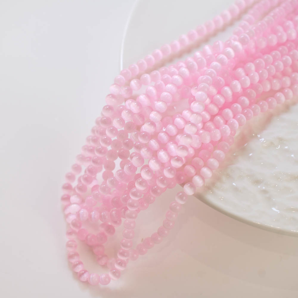 Cat eye,6mm/37cm，Hel Streng - Lyse pink 