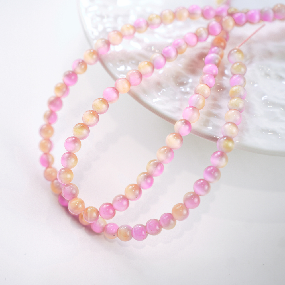 Cat eye,8mm/36cm，Hel Streng - Lyse pink & Lys Gul