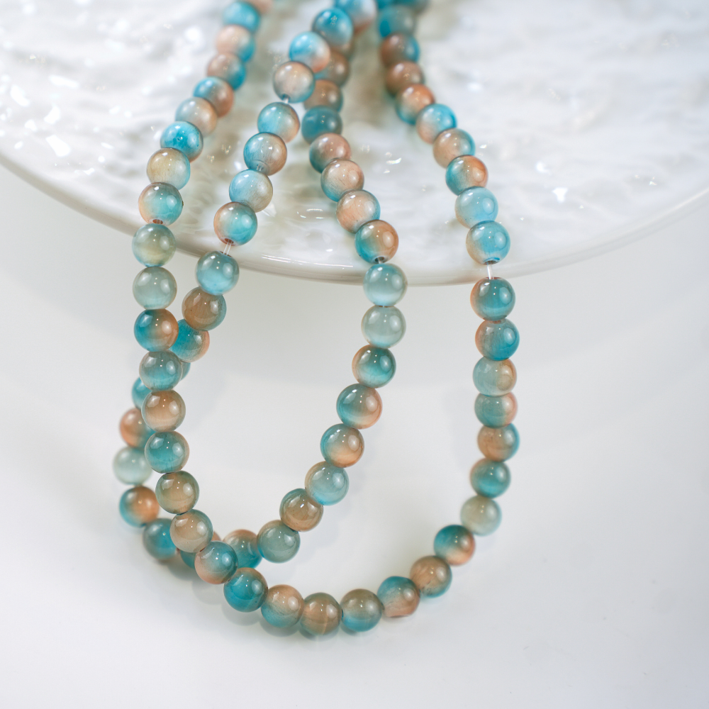 Cat eye,8mm/36cm，Hel Streng - Ocean Blue & Latte