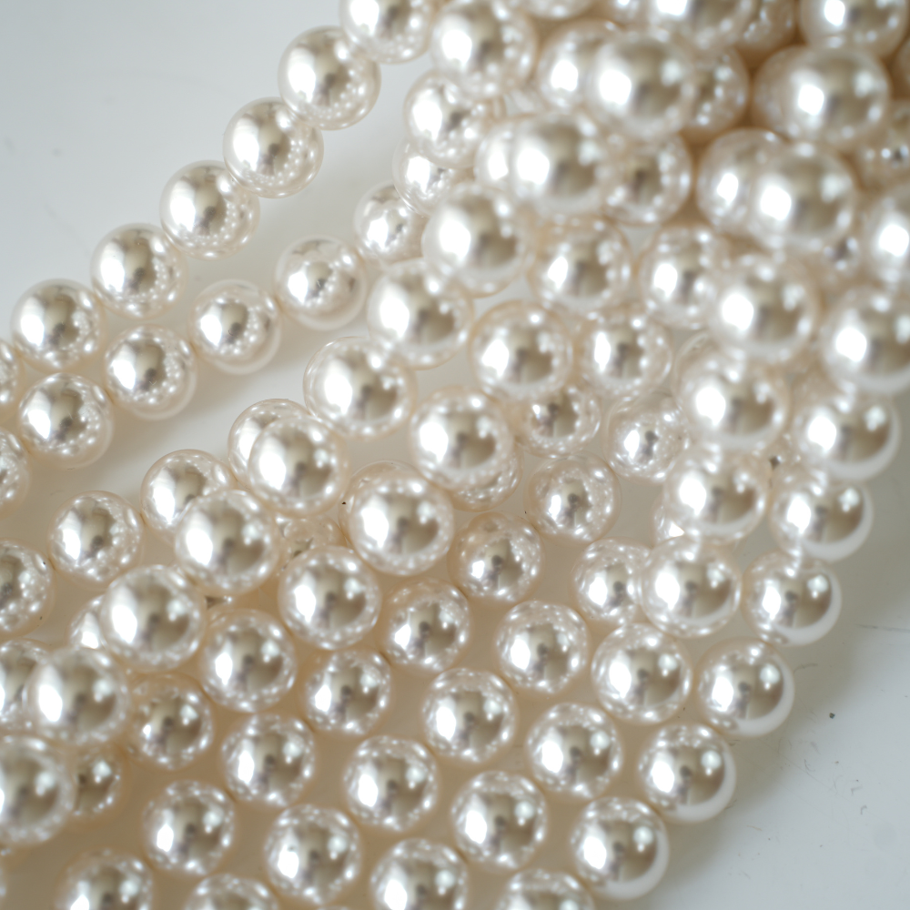 Crystal pearl,8mm rund/40cm, Hel Streng - Cream