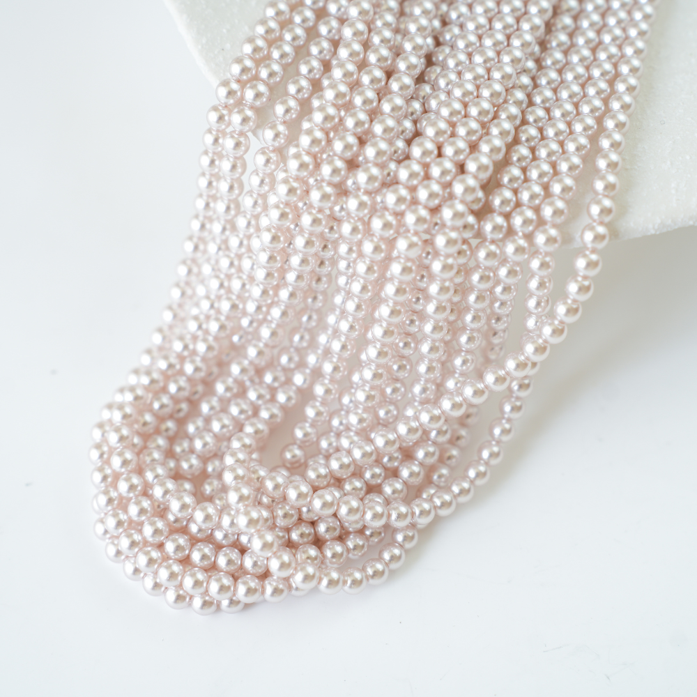 Crystal pearl,6mm rund/40cm, Hel Streng - Ivory