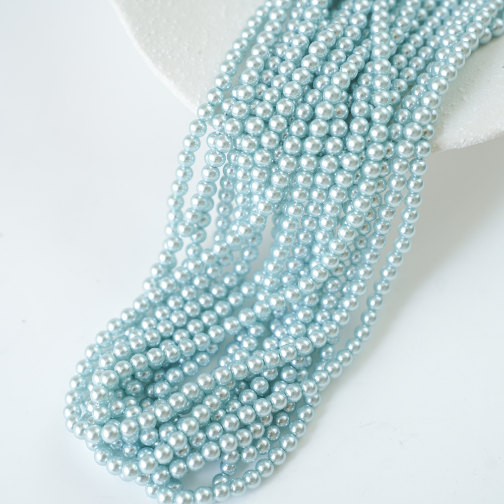 Crystal pearl,6mm rund/40cm, Hel Streng - Light Blue