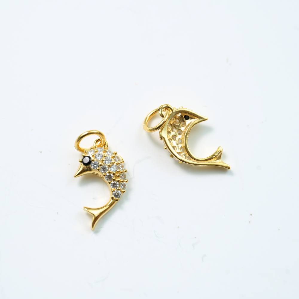 Delfin‌ Vedhæng,SøLvbelagt, 18Kt Guldbelagte,9*14mm,1 stk.‌