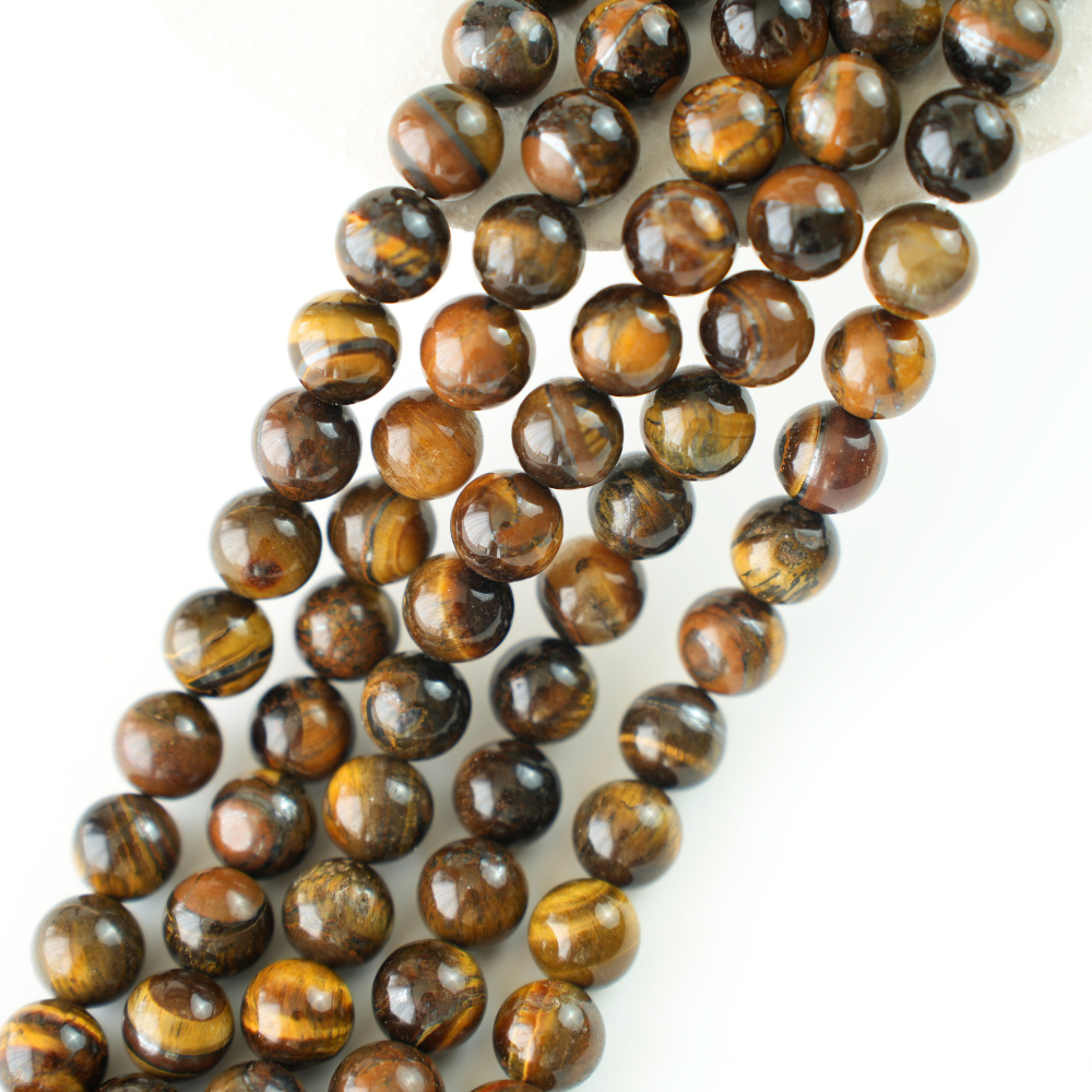 Gul Tigerøje，12mm rund，hel streng 38cm