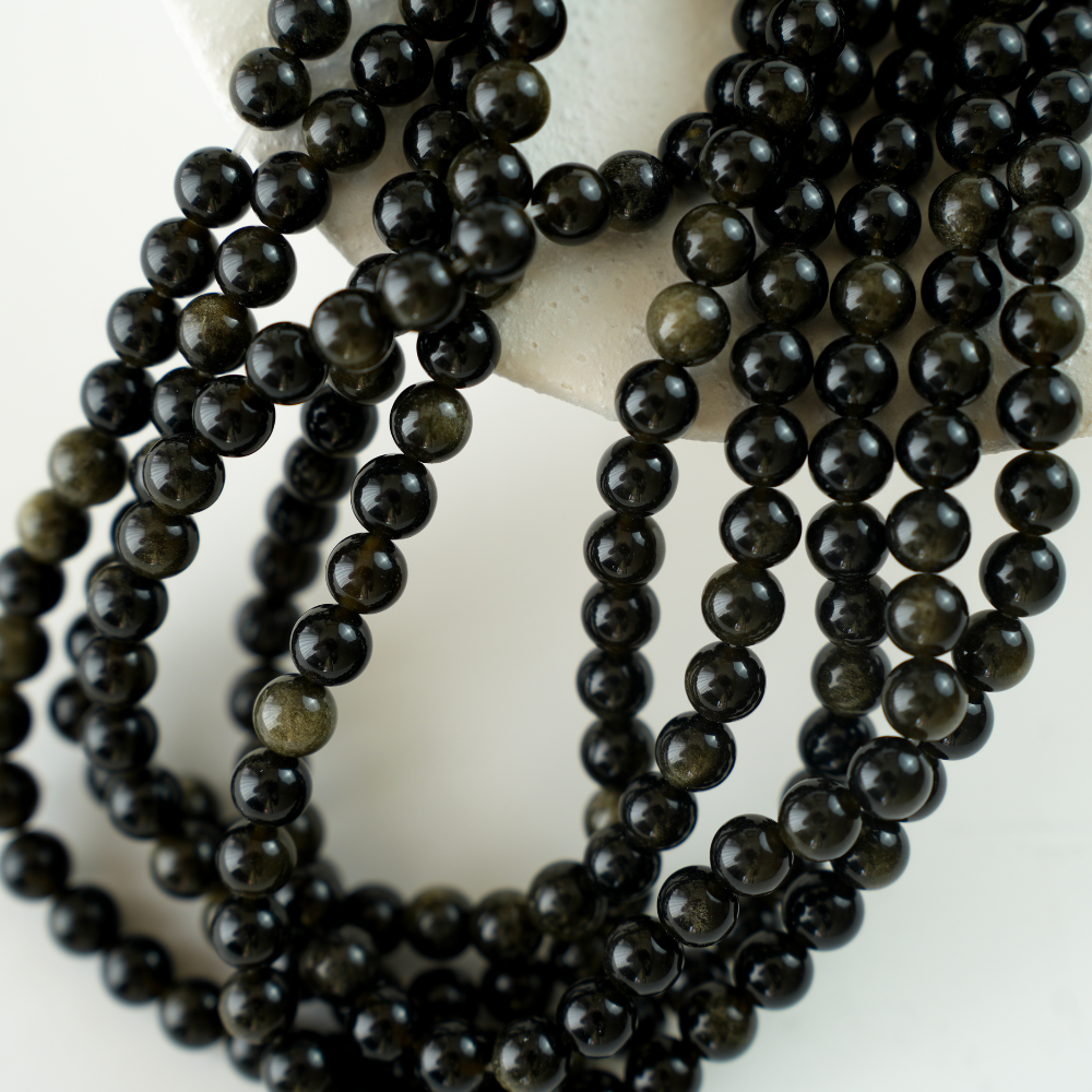 Guldobsidian，12mm rund，hel streng 38cm