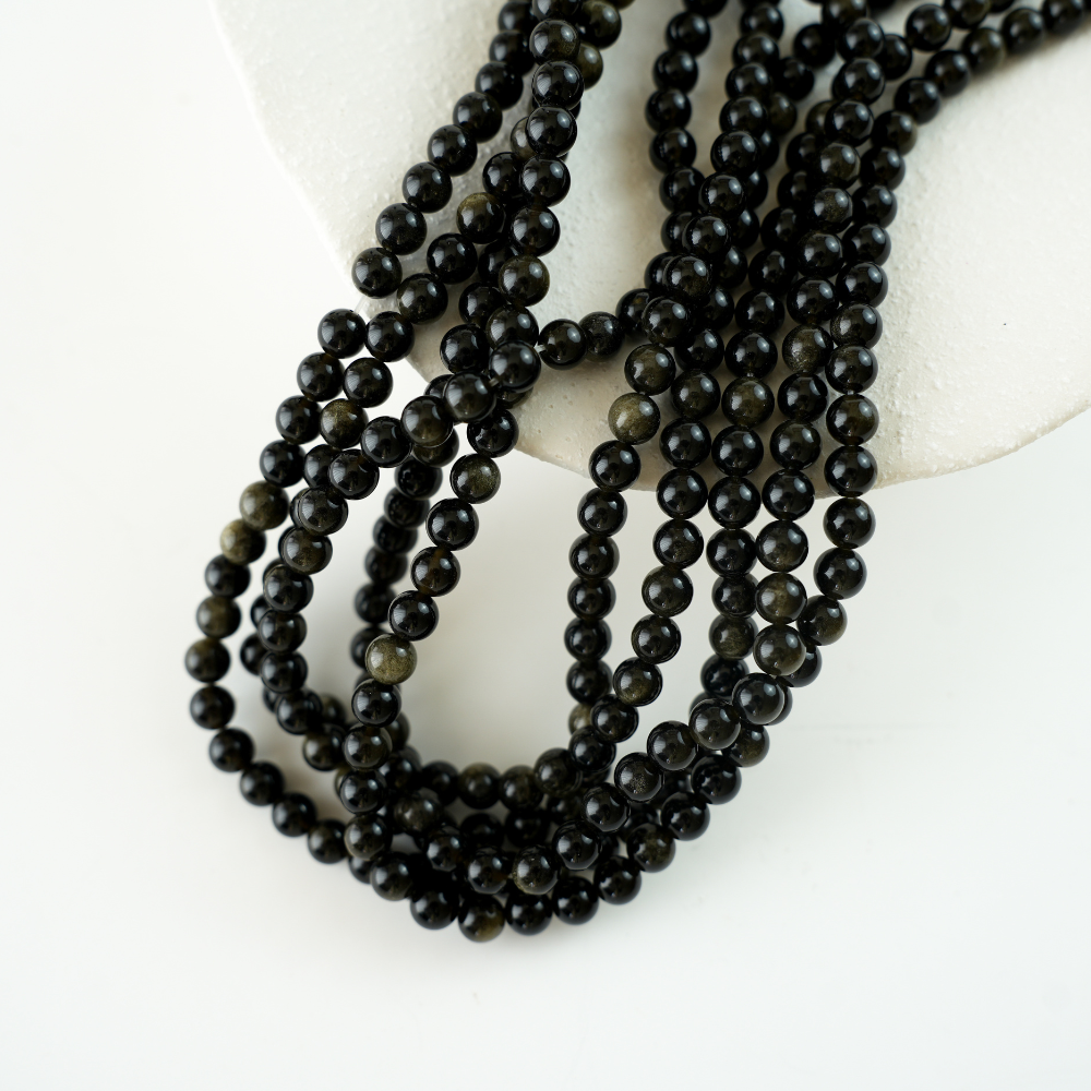 Guldobsidian，6mm rund，hel streng 38cm