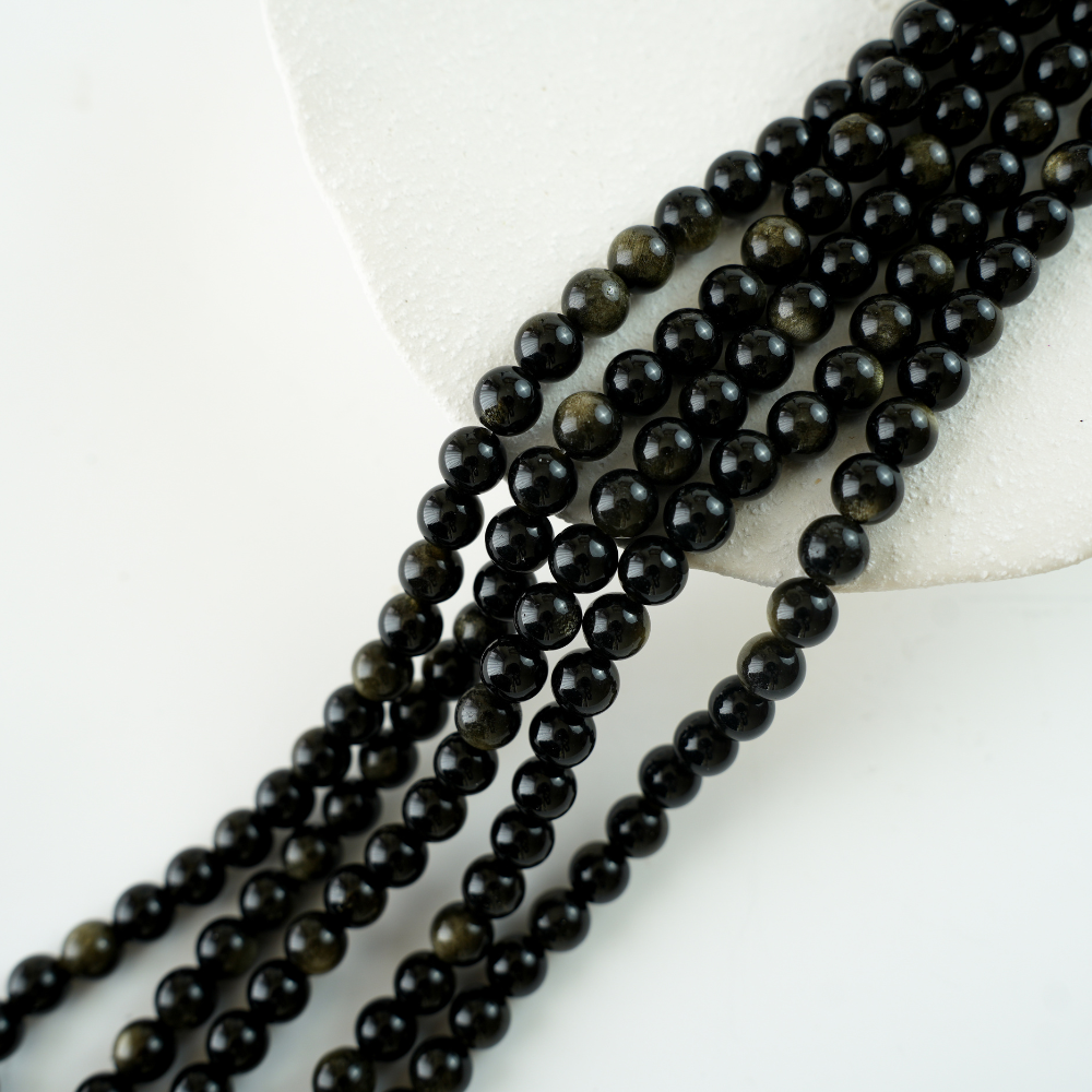 Guldobsidian，8mm rund，hel streng 38cm
