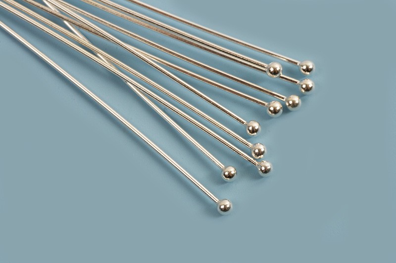 Perlestave m/1 perle, 50x0,5 mm, hoved 1,5 mm, 925s, 10 stk.