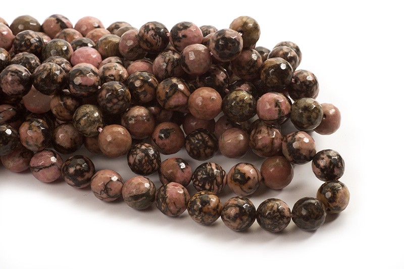 Rhodonite, facet, 10 mm, 1 streng