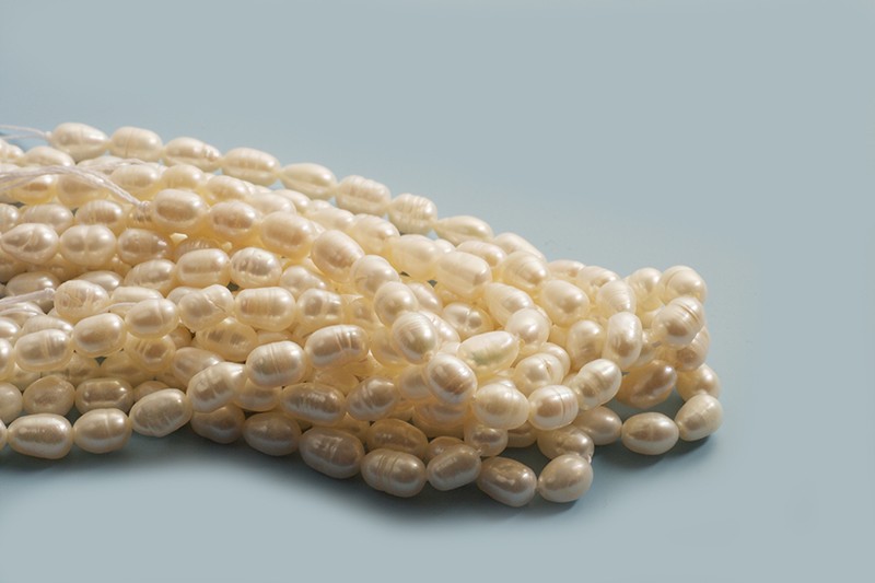 Ferskvandsperler, rice, hvid, ca. 6-8x5 mm, ca. 20 perler - Grade A