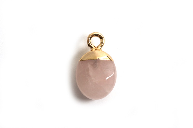 Vedhæng, ca. 14x8x5 mm, Rose Quartz, forgyldt, 1 stk.