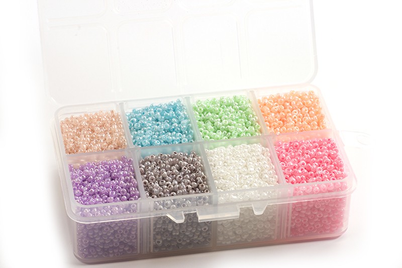Seed beads, 2 mm, 12/0, farvemix, ca. 12.500 stk.