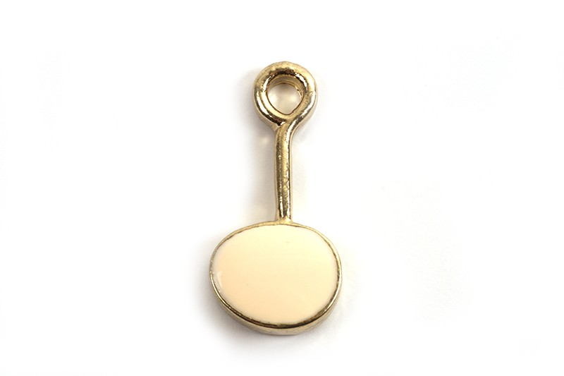 Vedhæng, flad rund, emalje, 12x11x1,5 mm, FG, cremefarvet, 2 stk.
