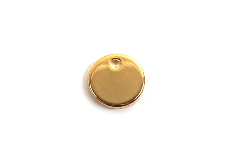 Mønt m/1 hul, 8x1 mm, forgyldt med 18K guld, 2 stk.