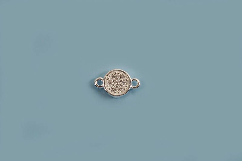 Vedhæng, link, mønt med klare rhinsten, ca. 8x4,5 mm, 925s, 1 stk.