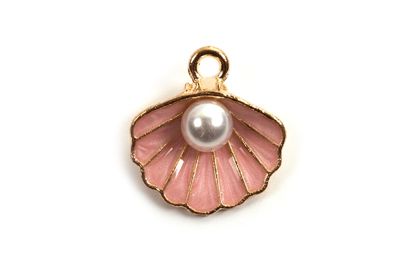 Muslingeskal m/perle, 15,5x14,5x6 mm, FG, lyserød, 2 stk.