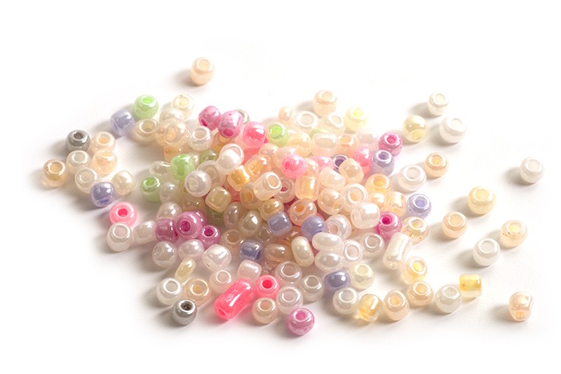 Seed beads, ca. 3 mm, multicolour med shine, ca. 15 gram