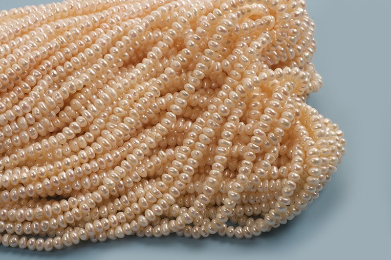 Ferskvandsperler, mini, barok, hvid, ca. 2-3 mm, 1 streng
