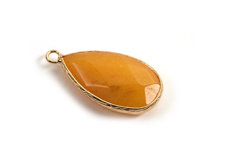 Vedhæng, ca. 33x16x6 mm, honninggul jade, forgyldt, 1 stk.