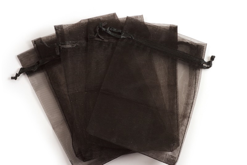 Smykkepose, organza, sort, ca. 150x110 mm, 5 stk.