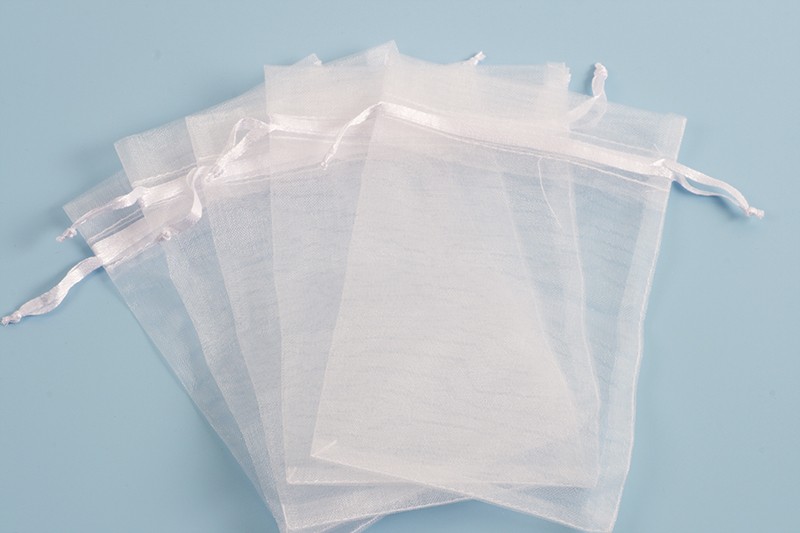 Smykkepose, organza, hvid, ca. 150x110 mm, 5 stk.