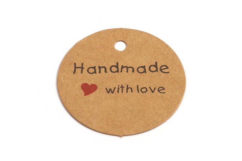Kort "Handmade with love", 45 mm, 25 stk.