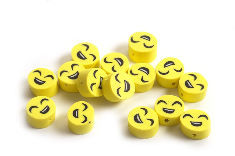 Smiley, fimo perler, ca. 9x4 mm, 15 stk.