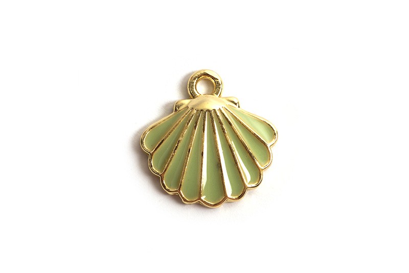 Muslingeskal m/emalje, ca. 13x2 mm, FG, grøn, 2 stk.
