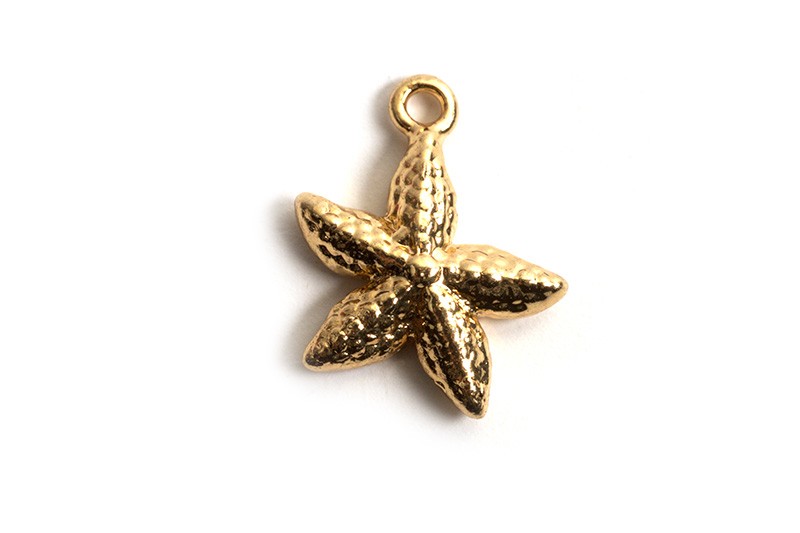 Søstjerne, ca. 12x9x2,5 mm, forgyldt med 18K guld, 1 stk.