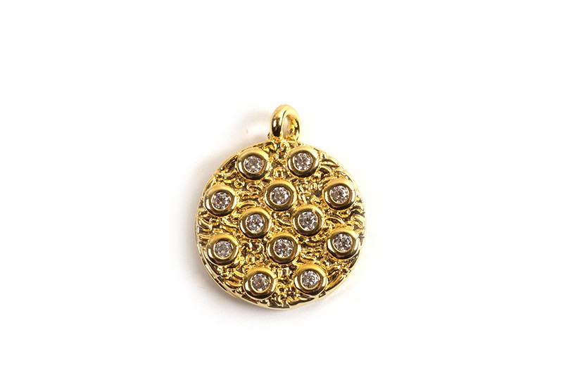 Vedhæng, mønt med zirkonia, 15x12x2 mm, FG, 1 stk.