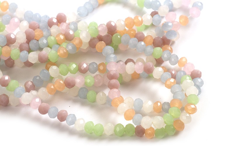 Glasperle, rondel, facet, multicolour, ca. 3,5x2,5 mm, 1 streng