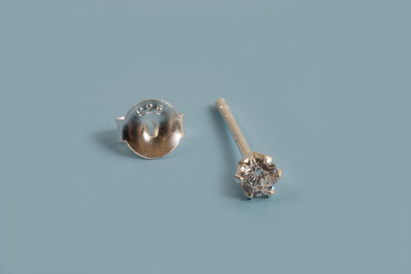 Ørestikker m/klar zirkonia, 3 mm, 925s, 1 par